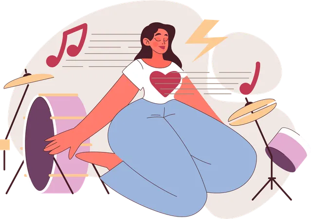 Girl meditating with music  Illustration
