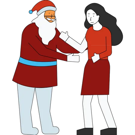 Girl meeting Santa Claus Illustration