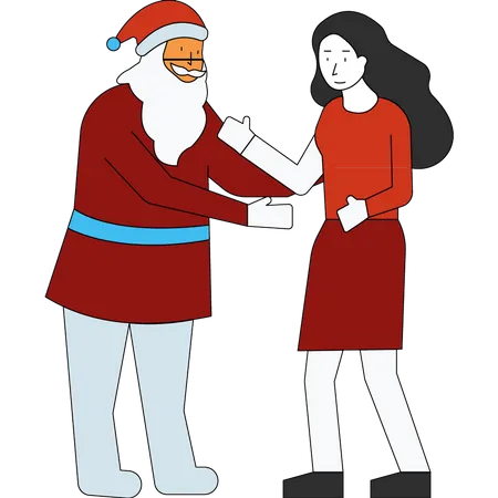 Girl meeting Santa Claus  Illustration