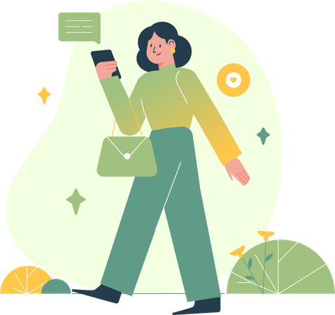 Girl Messaging With Phone  Illustration