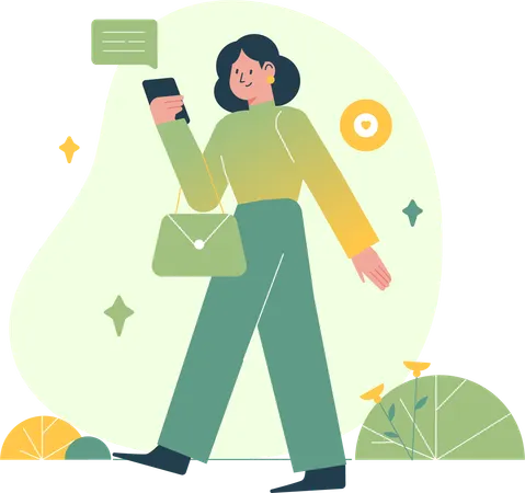 Girl Messaging With Phone  Illustration