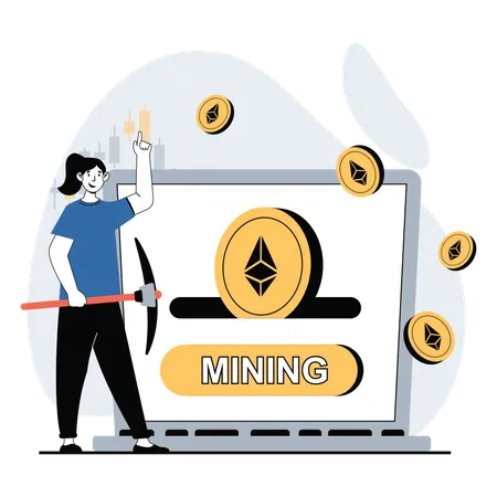 Girl mining crypto online  Illustration