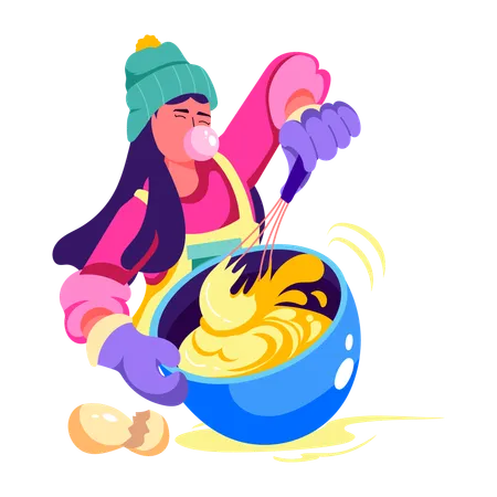 Girl mixing batter using whisker  Illustration