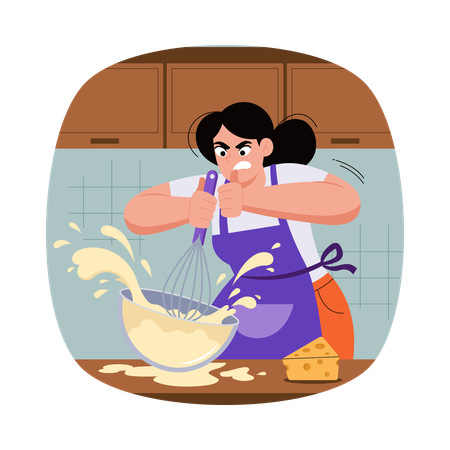Girl mixing Dough with Mixer  Illustration