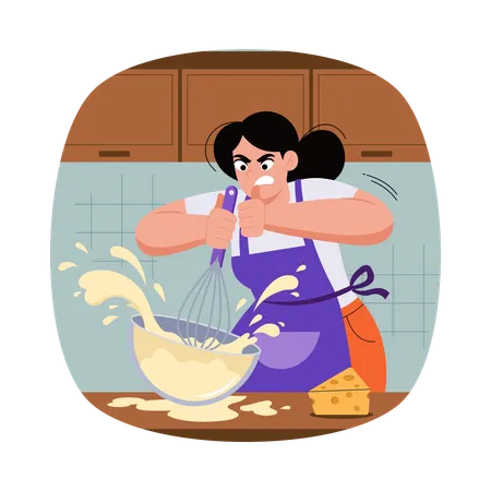 Girl mixing Dough with Mixer  Illustration