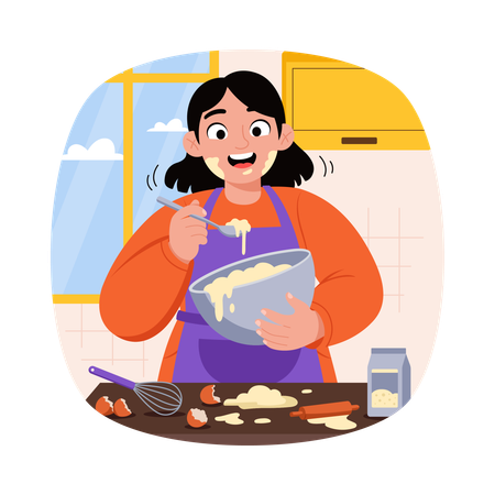 Girl mixing Ingredients in Bowl  Illustration