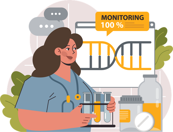 Girl monitoring dna research  Illustration