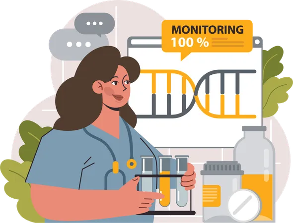 Girl monitoring dna research  Illustration