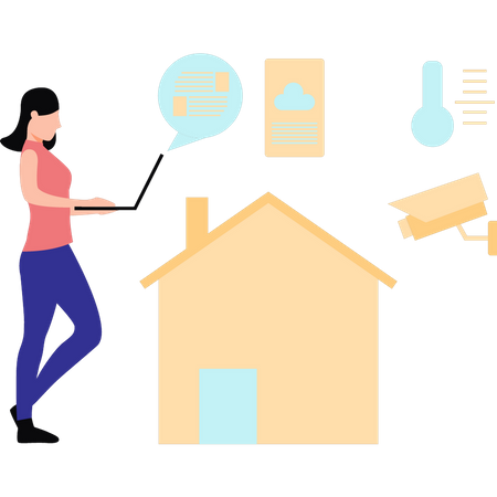 Girl monitoring house through futuristic technology  Illustration