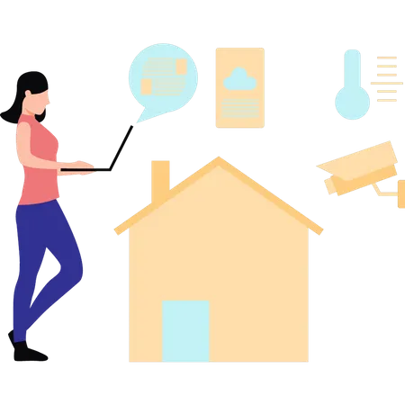 Girl monitoring house through futuristic technology  Illustration