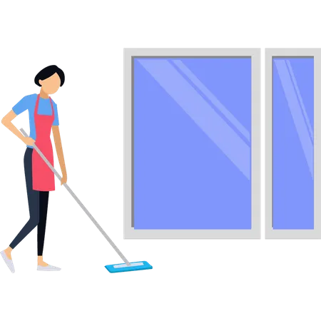 Girl mopping the wet floor Royalty Free Vector Image