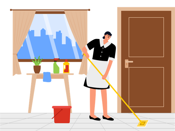 Girl mopping floor  Illustration