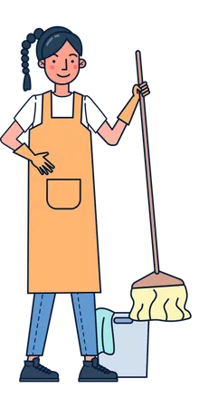 Girl mopping the floor  Illustration