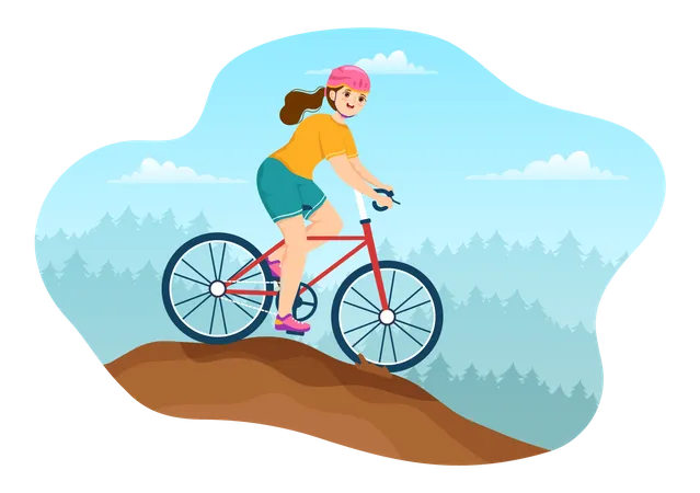 Girl Mountain Biking  Illustration