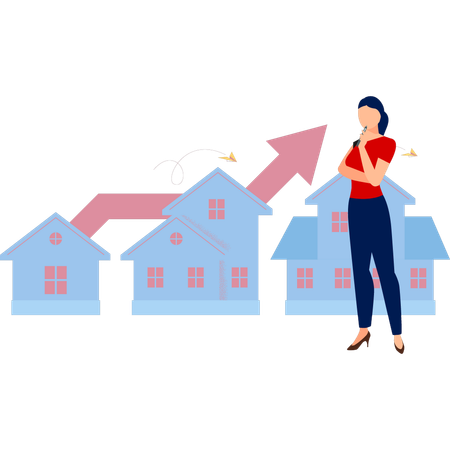 Girl moves from small house to big one  Illustration
