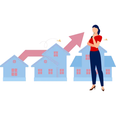 Girl moves from small house to big one  Illustration