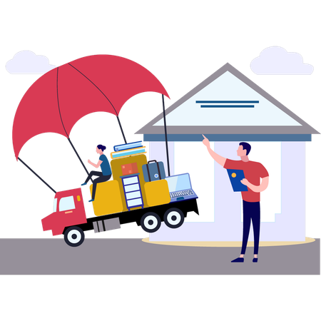 Girl Moving By Parachute  Illustration