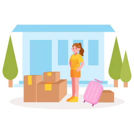 Girl Moving to New Home  Illustration