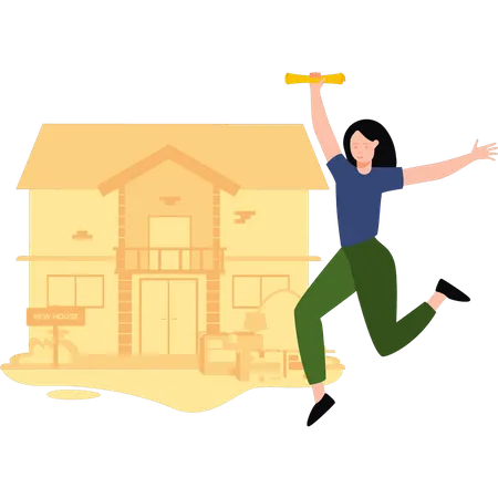 Girl moving to new house Illustration