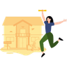 illustration woman moving to new house