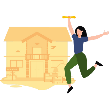 Girl moving to new house  Illustration