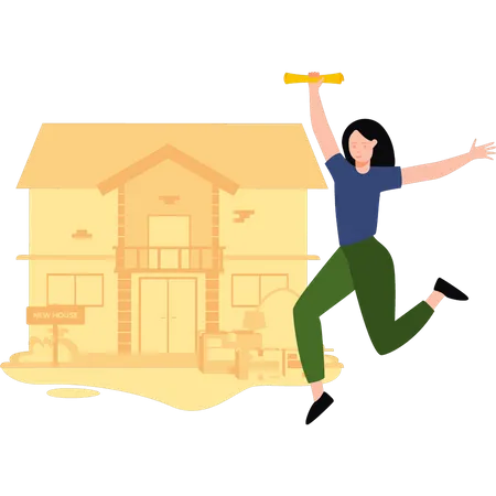 Girl moving to new house  Illustration