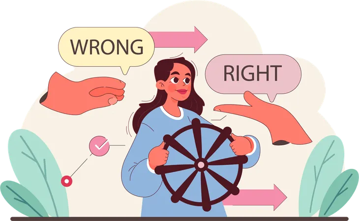 Girl navigates right and wrong with moral compass  Illustration