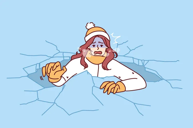 Girl need help in ice lake  Illustration