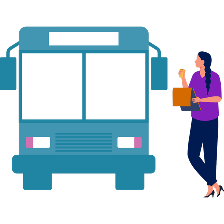 Girl noting bus information  Illustration