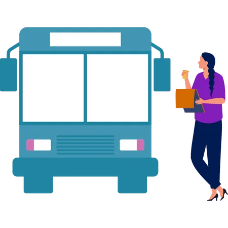 Girl noting bus information  Illustration