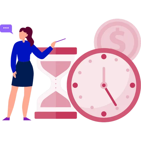Girl noting the time of hourglass  Illustration