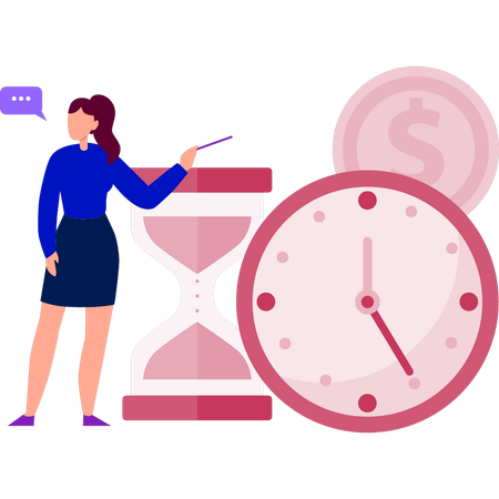 Girl noting the time of hourglass  Illustration