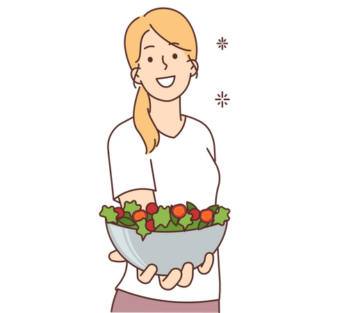 Girl offering vegetable bowl  Illustration