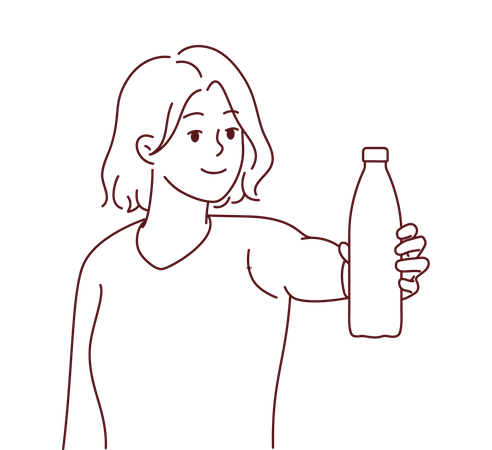 Girl offering water bottle  Illustration