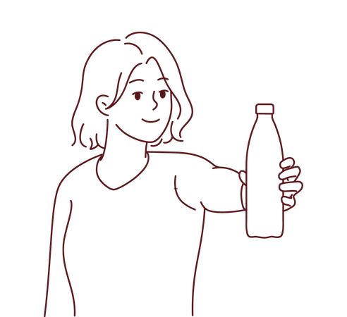 Girl offering water bottle  Illustration