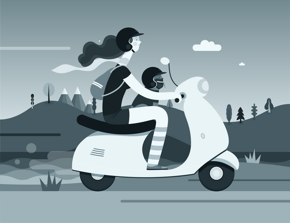 Girl on a scooter  Illustration