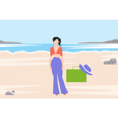 Girl on beach Illustration