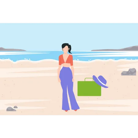 The Girl Is On A Beach For Vacation Illustration