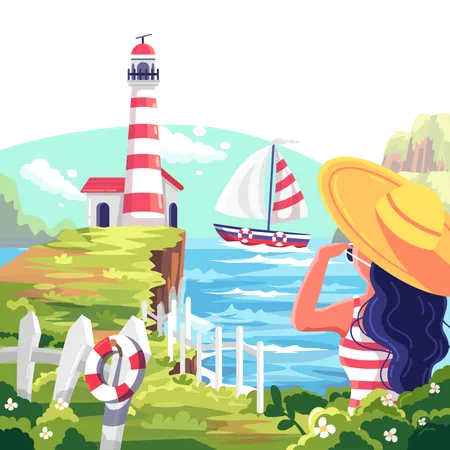 Girl on beach side  Illustration