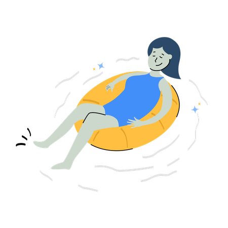 Girl on floating tube relaxing in water  Illustration