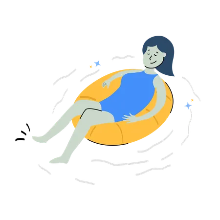 Girl on floating tube relaxing in water  Illustration
