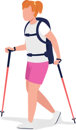 Girl On Hiking Trip Semi Flat Color Vector Character Trekker Figure Full Body Person On White Outdoor Activity Isolated Modern Cartoon Style Illustration For Graphic Design And Animation Illustration