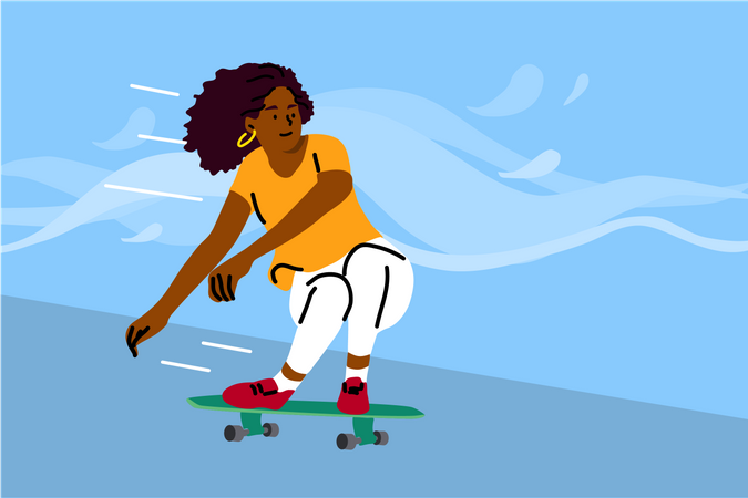 Girl on skatboard  イラスト