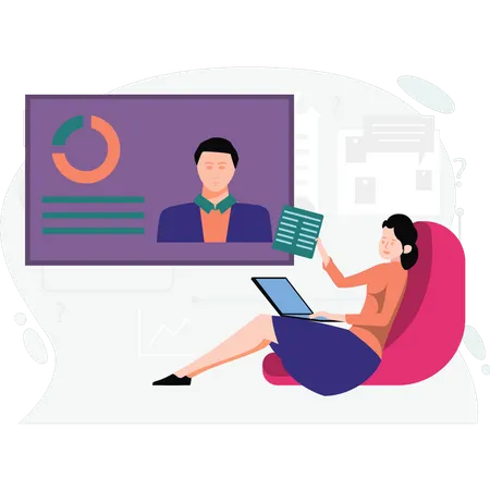 The Girl Is On A Video Meeting Illustration