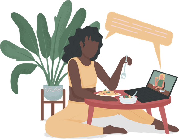 Girl on virtual dinner with friend Illustration