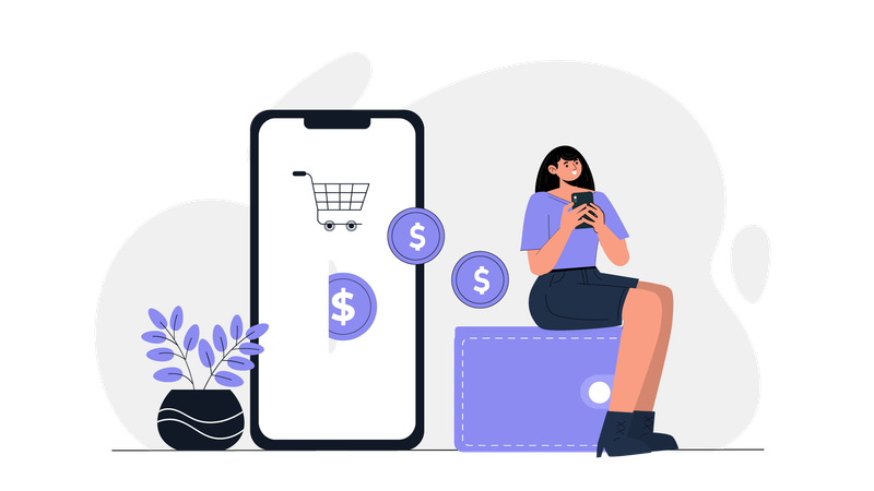 Girl Online Earning Money form commerce  Illustration