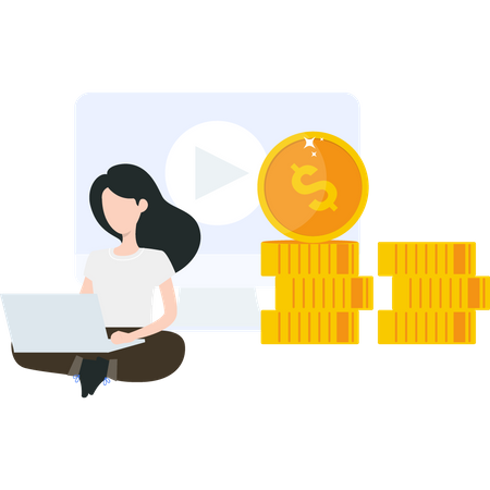 Girl online learning investment strategy  Illustration