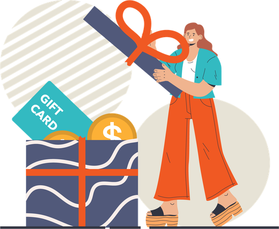 Girl open gift box  Illustration