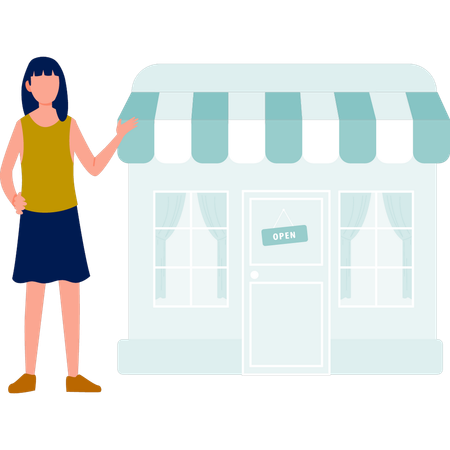 Girl opened her shop  Illustration