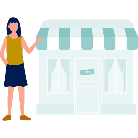 Girl opened her shop  Illustration